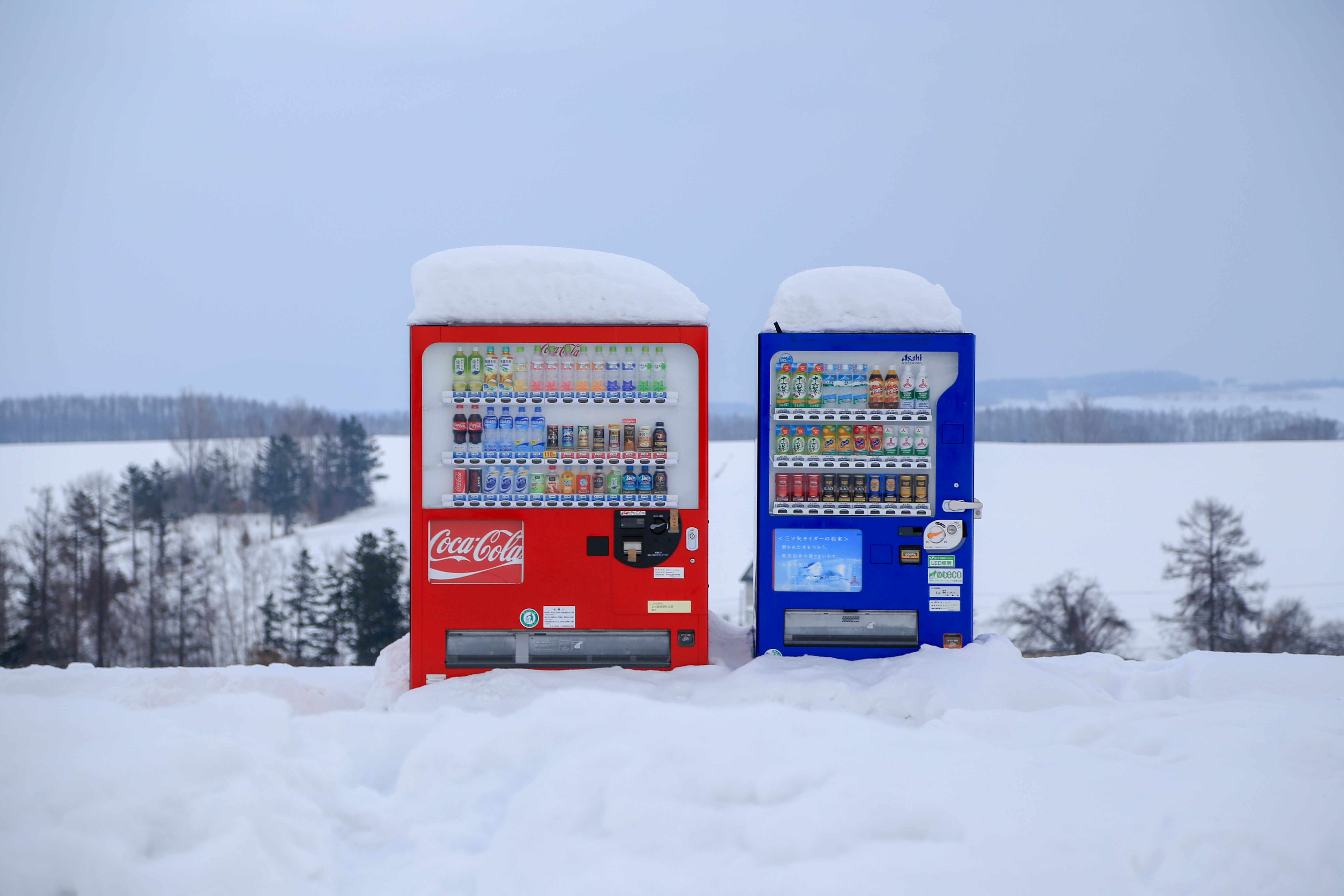 red and blue vending machines